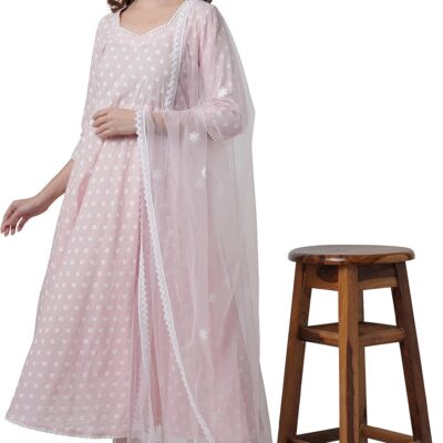 miss fame Women's Cotton Anarkali Kurta with Pants and Dupatta