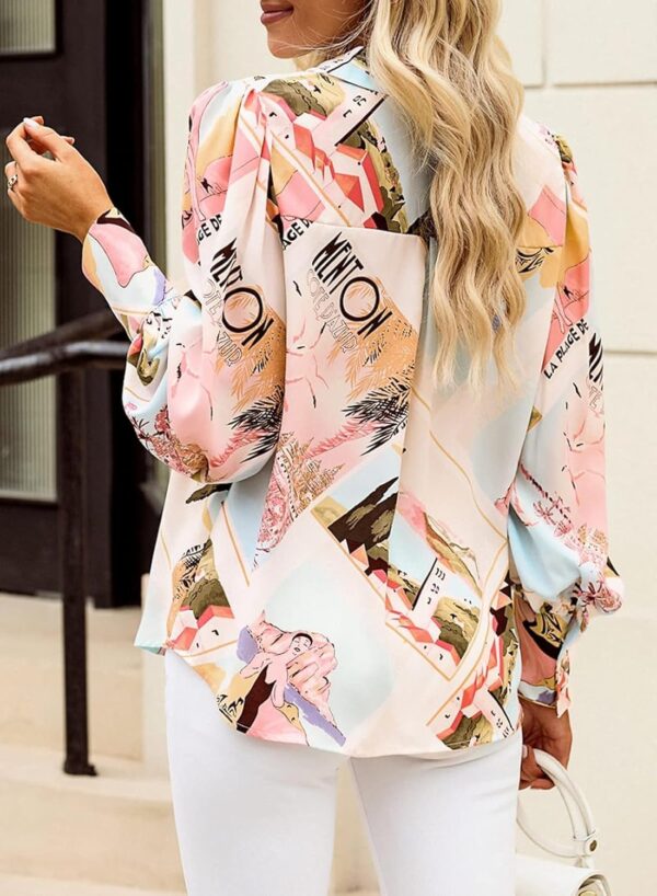 Zeagoo Womens Shirts Button Down Printed Lantern Long Sleeve Blouse Fashion Casual Tops 2024 - Image 5