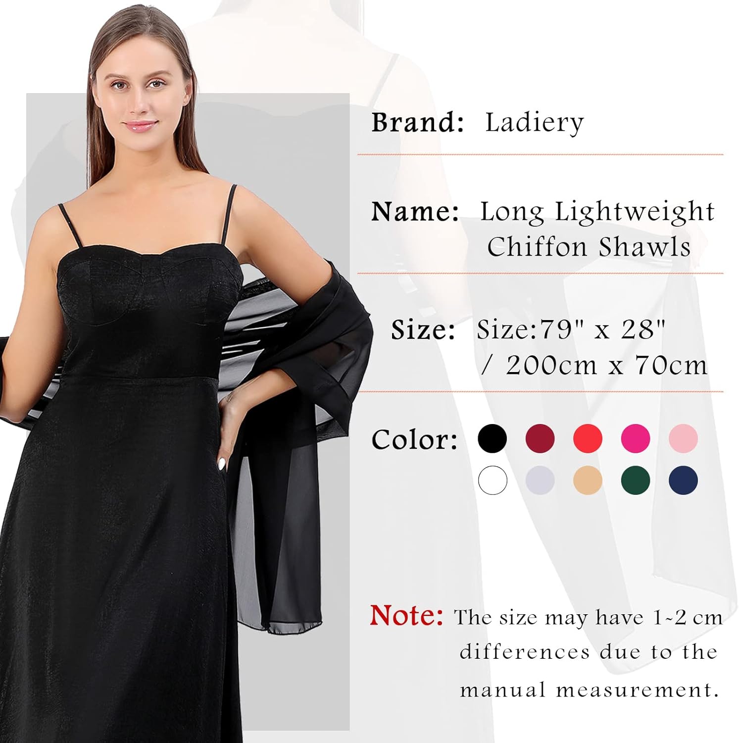 Ladiery Women Chiffon Shawls and Wraps for Evening Dresses, Elegant Soft Sheer Chiffon Stole Bride Wedding Scarf - Image 6