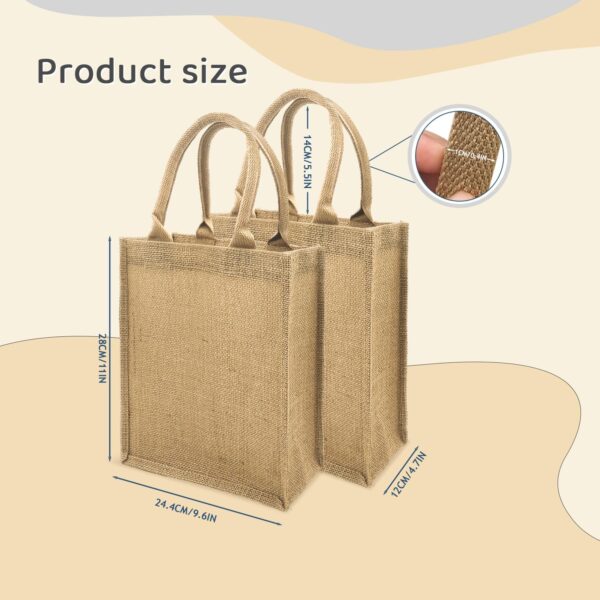 WHEATHUSK 24 Pack Burlap Tote Gift Bags Jute Bags with Handles Bridesmaid Tote Bag Reusable Canvas Burlap Beach Bags Bulk for Wedding Travel DIY Craft Handbags, 11 x 9.6 x 4.7 Inch - Image 2