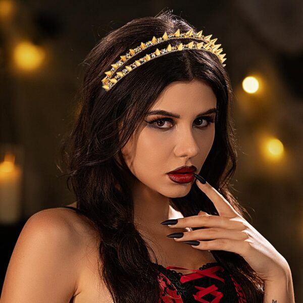 Black Spiked Headband Punk Gothic Spiky Rivet Headbands For Women Rock Headwear Hair Hoop For Costume Party Accessories (Gold A) - Image 7