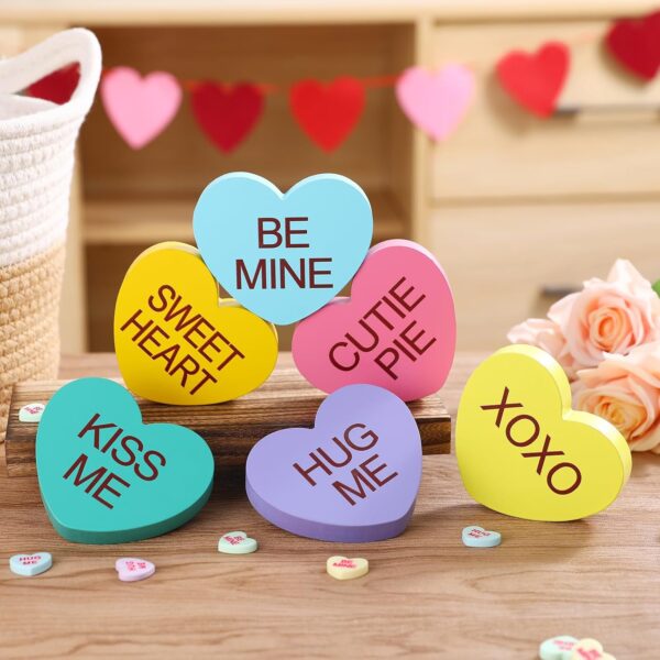 Valentines Day Decorations -6PCS Wooden Heart -Standing Heart Valentines Decorations for Home Table Shelf Mantel Fireplace Wedding Party Supplies - Image 5