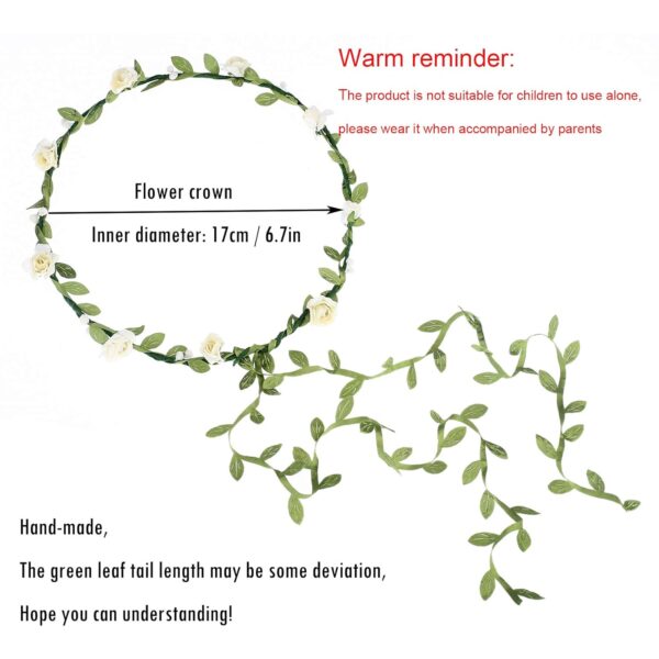 AWAYTR 2Pcs Fashion for Bohemian Style Wedding Bride Bridal Headdress Floral Flower Garland Headwear Headbands (Cream white+red) - Image 6