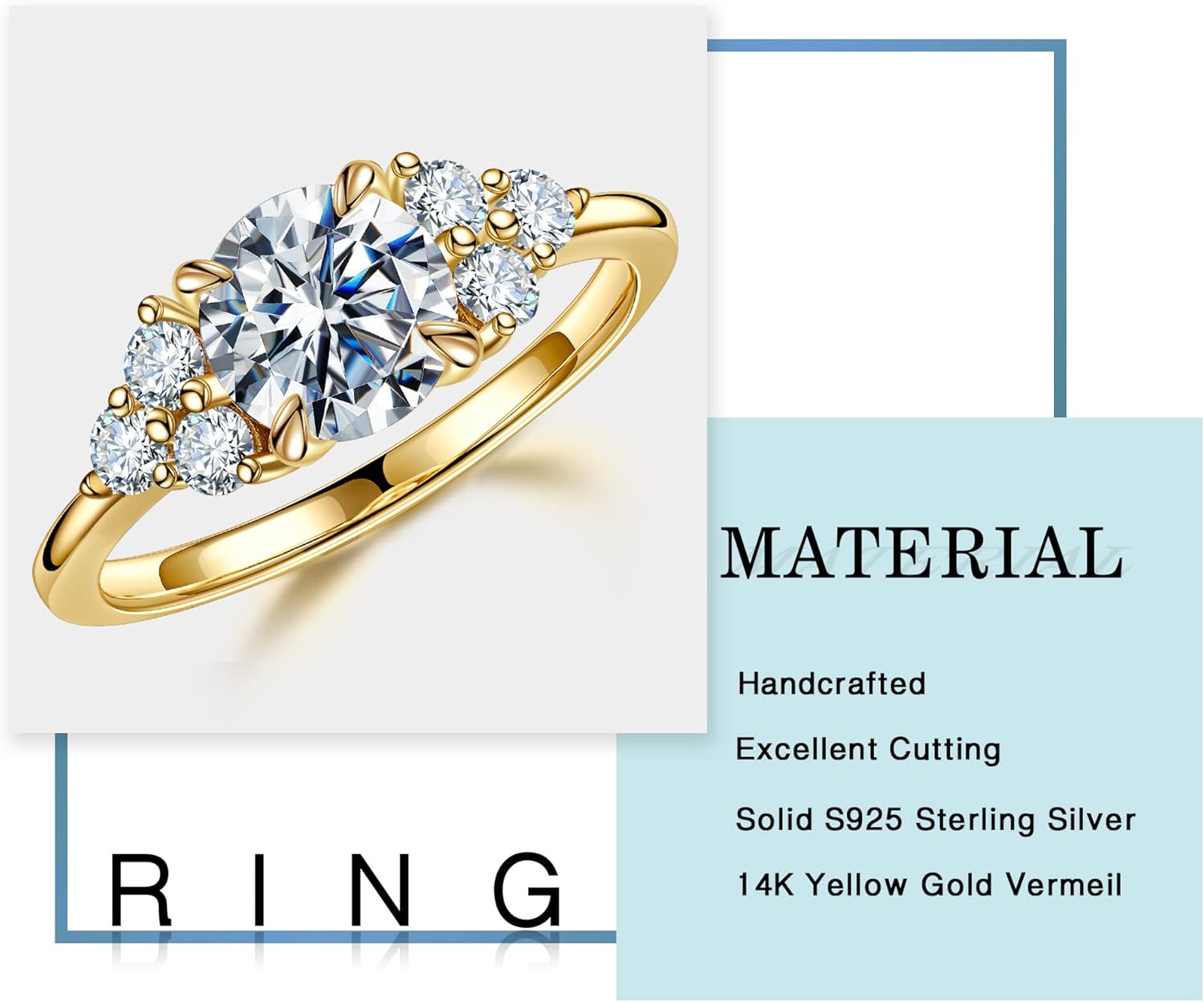 MOOSEA 1.2ct Moissanite Engagement Ring for Women, Brilliant D Color VVS1 Clarity Lab Created Moissanite Wedding Rings 14K White Yellow Rose Gold Vermeil Moissanite Anniversary Ring for Her - Image 5