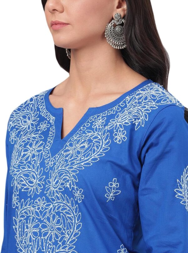 Ada Indian Hand Embroidered Chikankari Women's Straight Cotton Kurta Kurti Tunic A197536 - Image 7