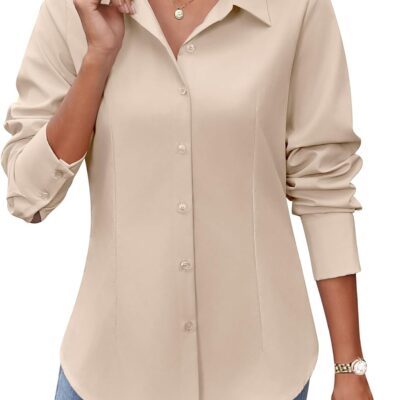 HOTOUCH Women's Button Down Shirts Long Sleeve Dress Shirts Slim Fit Business Casual Collared Work Office Blouses Tops