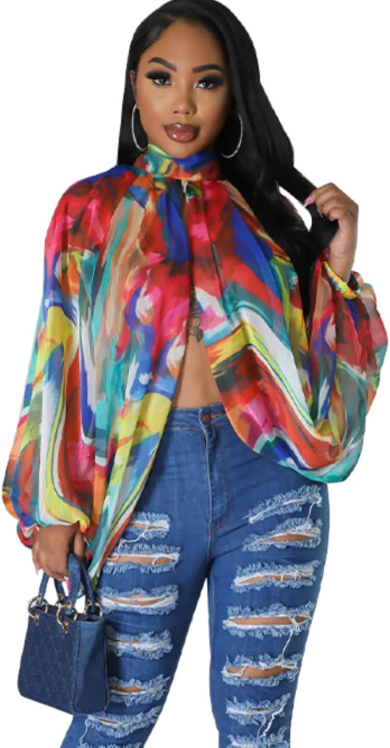 Sexy Tops for Women Party Club Night Batwing Sleeve Chiffon Sheer Self Tie Back Front Open Women Shirts Casual Summer - Image 3