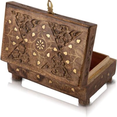 Great Birthday Gift Ideas Handmade Decorative Wooden Jewelry Box With Free Lock & Key Jewelry Organizer Keepsake Box Treasure Chest Trinket Holder Lock Box Watch Box 8 x 5 Inch