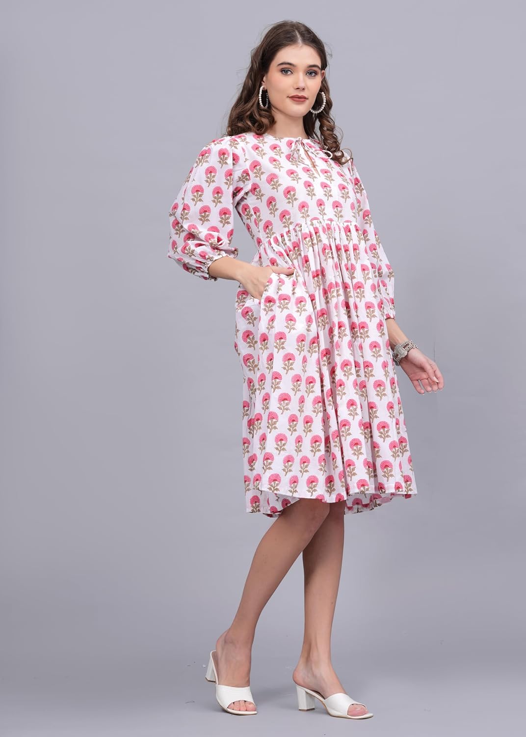 Dress for Women Buti Block Printed Indian Cotton Maxi Dress Bohemian Outfit with Pocket by Dhanlaxmi Handicrafts - Image 2