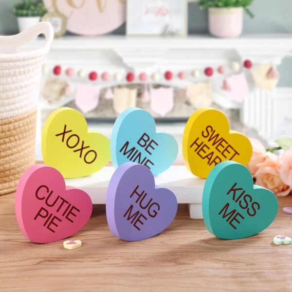 Valentines Day Decorations -6PCS Wooden Heart -Standing Heart Valentines Decorations for Home Table Shelf Mantel Fireplace Wedding Party Supplies - Image 4