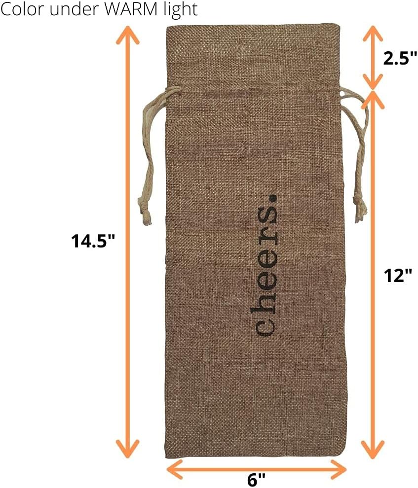 Burlap Wine Bag - 12 Jute Wine Bottle Gift Bags with Drawstring and "Cheers" Print - Gifting Supplies for Wedding, Party Favors, Christmas, Holiday and Wine Tasting Party (Brown, Cheers) - Image 2