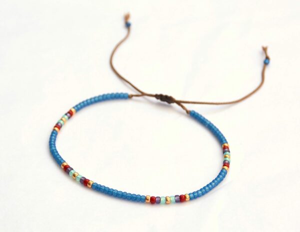 Beaded Anklet for Women, Unique Boho Bohemian Hippie Native American Beach Waterproof Anklet, Blue Gold Colorful, Handmade by Tribes - Image 8