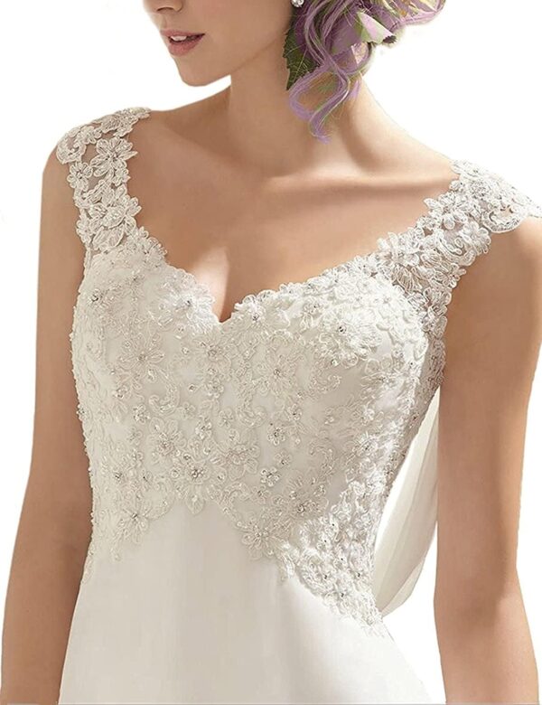 Abaowedding Women's Wedding Dress Lace Double V-Neck Sleeveless Evening Dress - Image 3