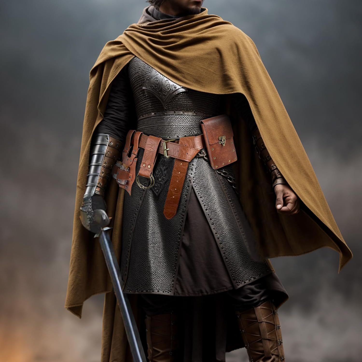 Medieval Alchemy Belt Potion Bottle Waist Pouch Skirt Hikes Set Renaissance Costume Accessories for LARP Cosplay Costume Christmas Gifts (3Bottles-Brown) - Image 6