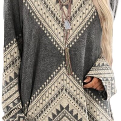 Bengbobar Western Sweatshirts for Women Native American Aztec Print Pullover Long Sleeve Crewneck Crewneck Sweatshirt