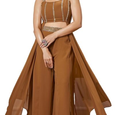 Janasya Indian Women's Georgette Embellished Flared Co-Ord Set