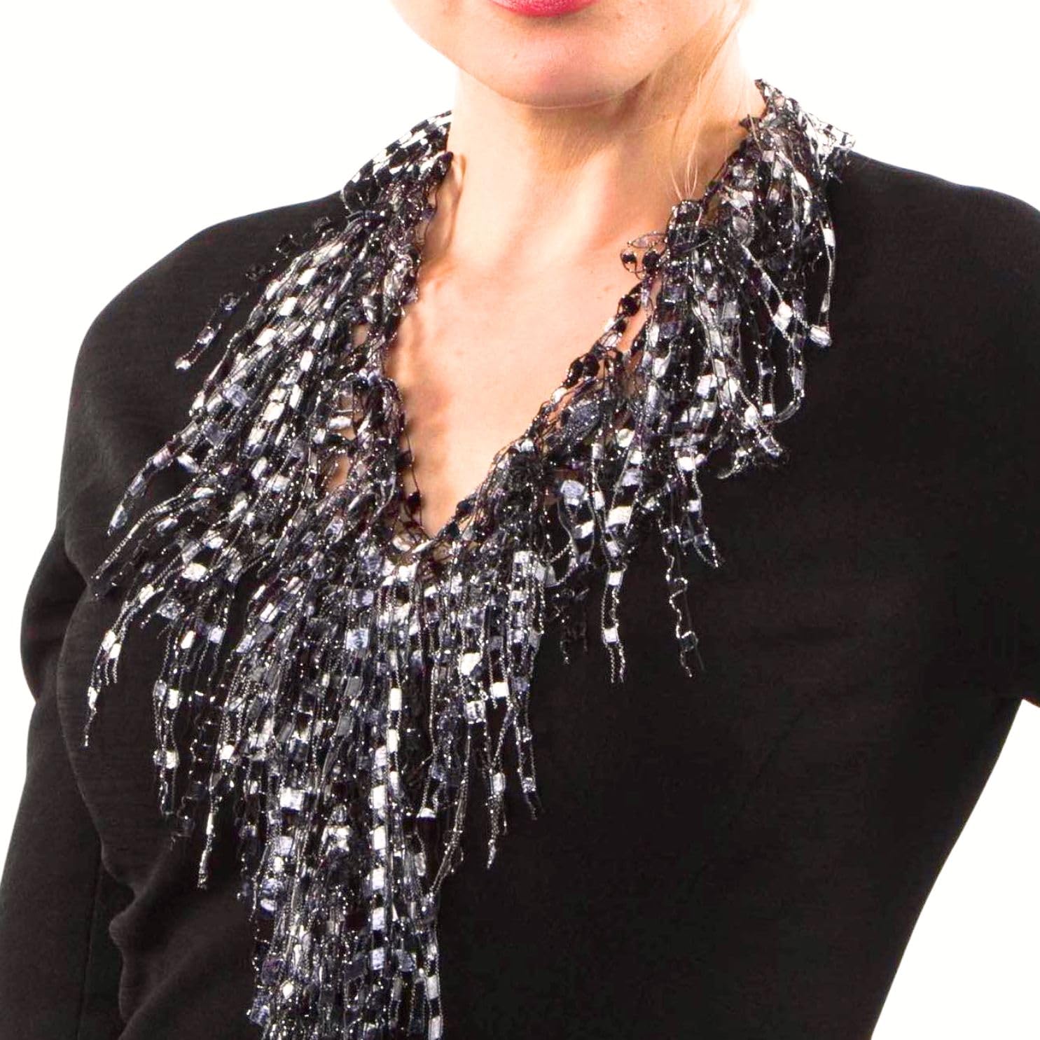 Womens Scarf Lightweight - Black and White Scarf for Women - Long Black White Statement Necklace Jewelry- Scarf for Dresses Elegant - Black Infinity Scarf (Black and White)