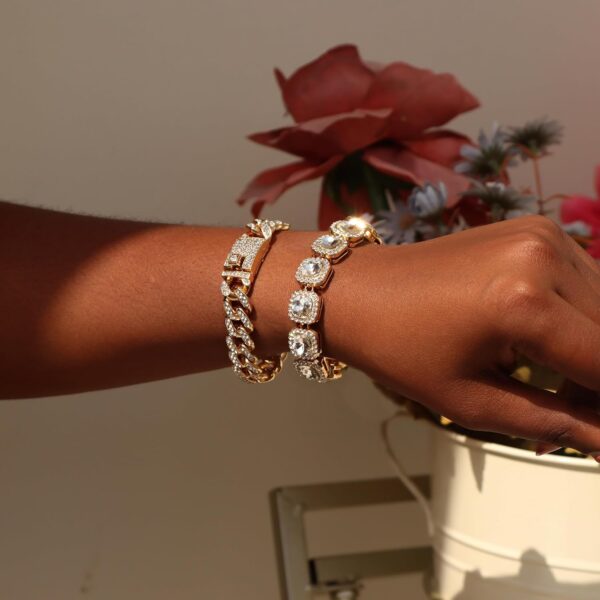 4PCS Gold Bracelets for Women Silver Clustered Tennis Bracelet for Women Heart Round Diamond Cuban Bracelet Layered Link Bracelet Set Fashion Jewelry for Women Set - Image 2