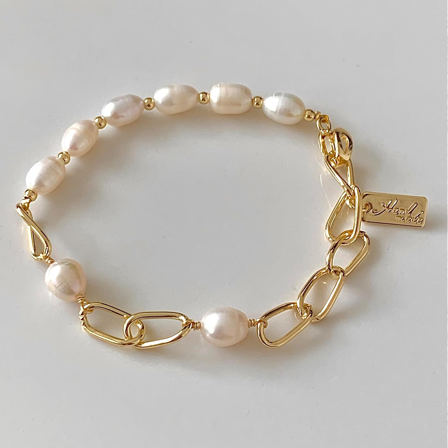 Handcrafted Natural Freshwater Baroque Pearl Bracelet,14k Gold Plated Chain,Minimalist designs are perfect for layering (Chain Pearl) - Image 2