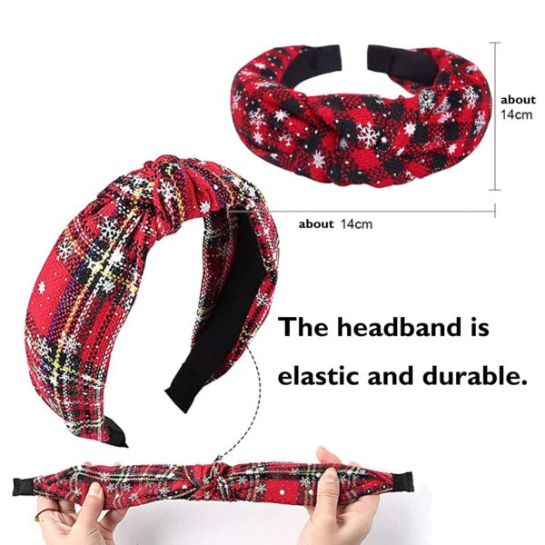 2PCs Christmas Wide Knotted Plaid Headbands Fashion Vintage Turban Hair Band Retro Criss Cross Christmas St. Patrick's Day Headband for Women Girl Xmas Hair Accessories (Red + Green 1) - Image 4
