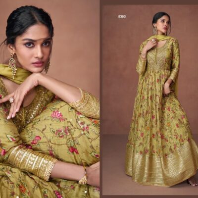 Indian/Pakistani Organza Silk With Mirror Work Bollywood Long Anarkali Gown for Womens