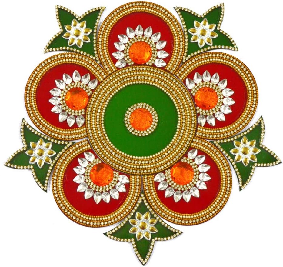 HANDICRAFT STOREROOM Handcrafted Decorative Diwali Rangoli Set-Multicolor Jewel Stones/kundan Decoration(Set of 11 Peases) - Image 3