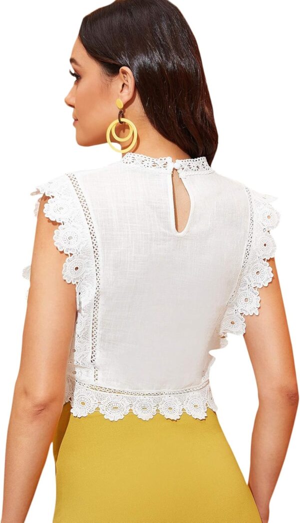 Floerns Women's Mock Neck Guipure Lace Trim Embroidery Blouse Tops - Image 2