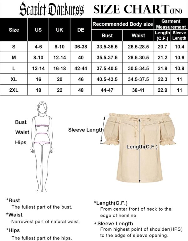 Scarlet Darkness Women's Renaissance Shirt Off Shoulder Puff Sleeve Loose Fit Summer Tops - Image 5