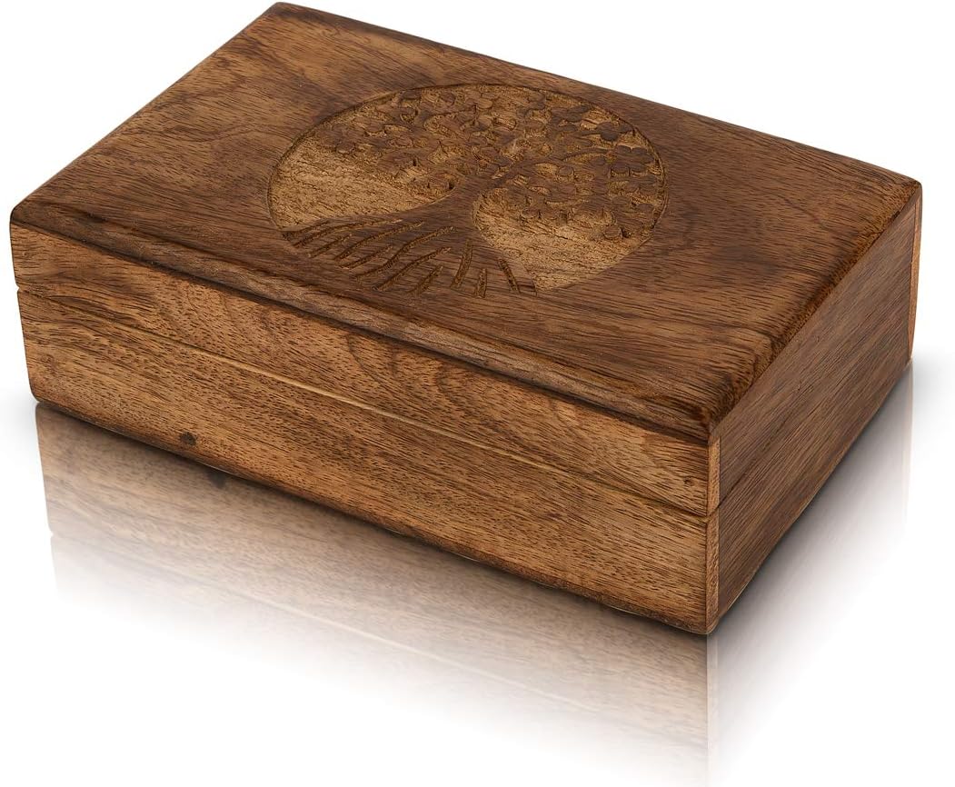 Great Birthday Gifts Handmade Decorative Wooden Jewelry Box Tree Of Life Carving Jewelry Organizer Keepsake Box Treasure Chest Trinket Holder Watch Box Storage Lock Box Housewarming Gift - Image 7