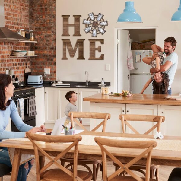 4 Pieces Rustic Home Decor Wooden Home Letters for Wall Windmill Wall Decor Farmhouse Wall Home Sign Brown Home Hanging Wood Sign Farmhouse Decor for Living Room Kitchen Bedroom Front Porch (Brown) - Image 4