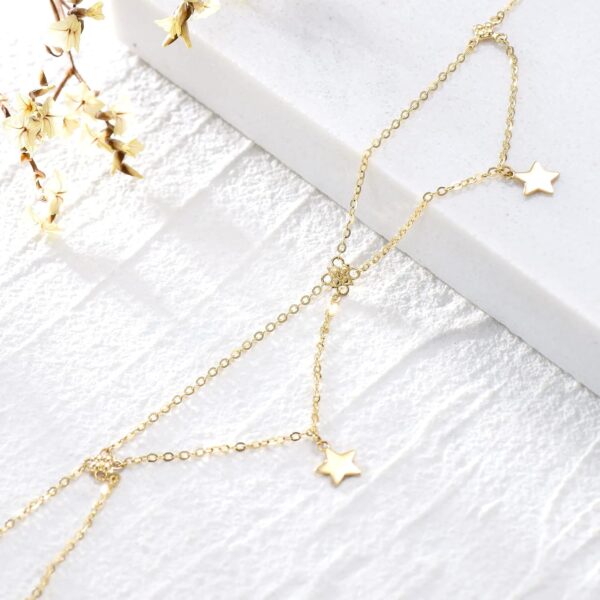 SISGEM 14K Real Gold Star/Moon Anklets for Women,Yellow Gold Star Moon Link Ankle Bracelet Tassel Foot Jewerly Gifts for Birthday Mother's Day 8+2 inch - Image 6