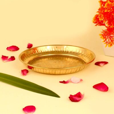 Gyarsilal's Pure Brass Pital Handmade Indian Embossed Flower Puja Plate - Keeping Samgri Deep Plate Thali - Decorative Gift -BEP-03-18.5 CM - 1 Piece