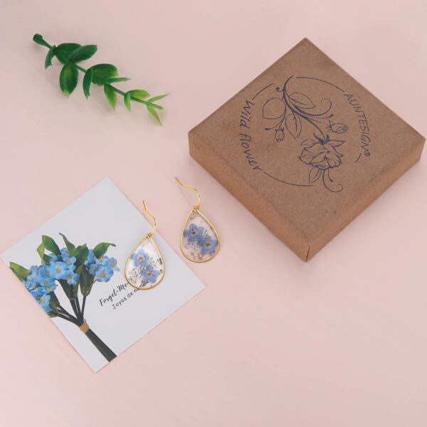 Forget-Me-Not and Queen Anne's Lace Pressed Wildflower Earrings | Drop Dangle Earring For Women Girls | Pressed Flower Teardrop Earrings Dry Flowers | Personalized Handmade Earrings | Gift for Woman - Image 5