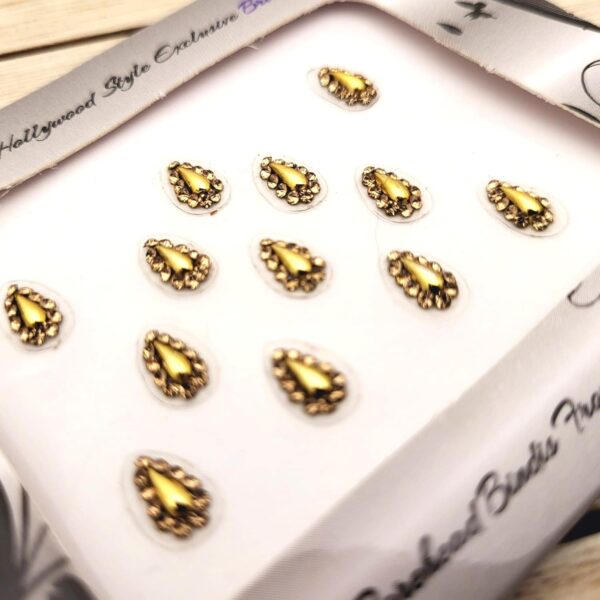Forehead Jewelry TEAR DROP BridalBindis 12 GOLD Premium Pack face Bindi Jewels reusable body jewel stick on Fancy Tattoo. - BB4 - Image 2