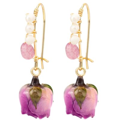 ELEXIS flower Earrings For Women Handmade Dainty SimpleTrendy Comfy Aesthetic Dangle Earrings Hypoallergenic Engaged Wedding Bridesmaid Hanging Jewelry