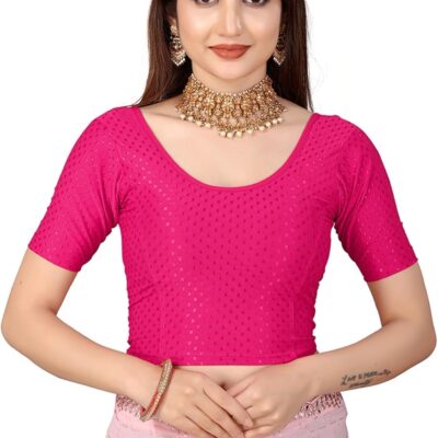 Readymade Saree Blouse For Women Round Neck Cotton Lycra Stretchable Stylish Look (pur ple)