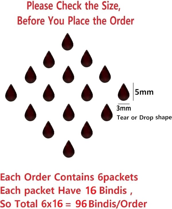Vama Fashions Tear Drop Small Velvet Tilak Bindi For Women Maroon Bindis for Ladies - Image 2