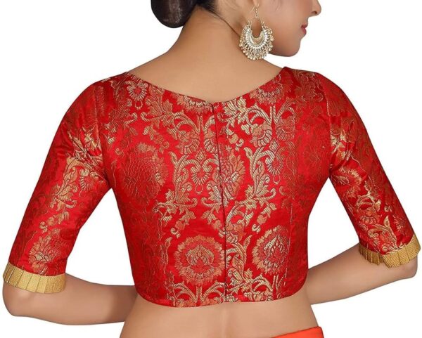 Brocade Saree Blouse Beautiful Lehenga Crop Top Ethnic Choli Boat Neck Partywear - Image 2