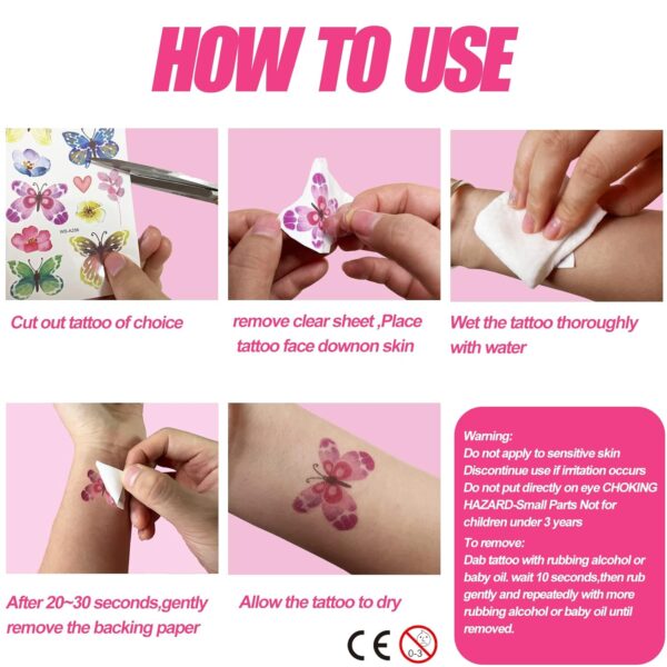100Pcs Butterfly Temporary Tattoos for Kids Women Girls, Fake Colorful Butterflies Wings Flower Tattoo Stickers Art Waterproof for Face Body Arm Birthday Party Favors Makeup Supplies Gifts - Image 6