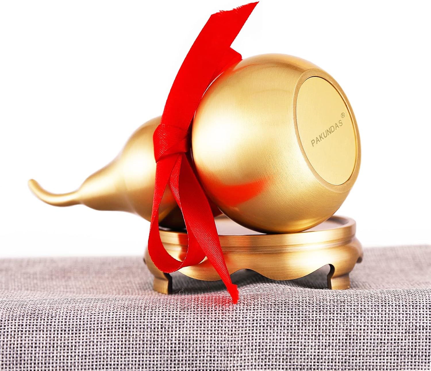 Feng Shui Wu Lou Brass Golden Gourd with Holder and Red Luck Strip for Home Decor Furnishing,Full Brass,Statue Charm Amulet,Bring You Good Luck,Healthy,Success - Image 4