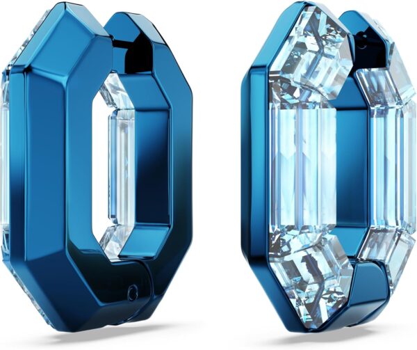 Swarovski Lucent Hoop Earrings, Octagon Shape, Small, Blue - Image 3
