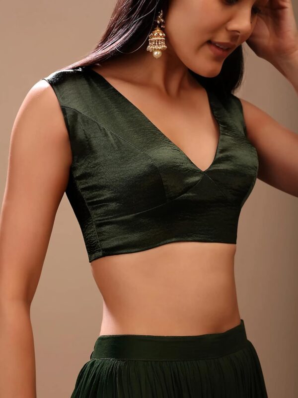 Women's Readymade Satin Blouse For Sarees Indian Bollywood Designer Padded Stitched Crop Top Choli - Image 5