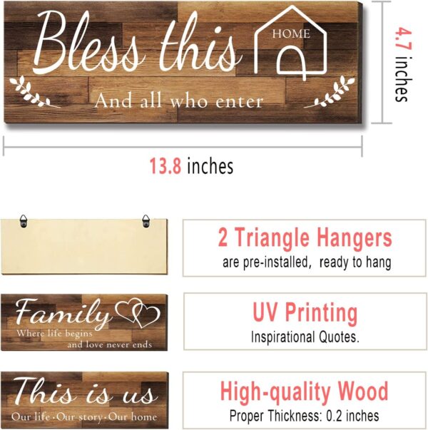 4 Pieces Home Wall Signs, THIS IS US/TOGETHER/BLESS THIS HOME/FAMILY Wall Decor For Living Room Bedroom, Rustic Wooden Farmhouse Wall Art , 4.7 x 13.8 Inch(Brown) - Image 4