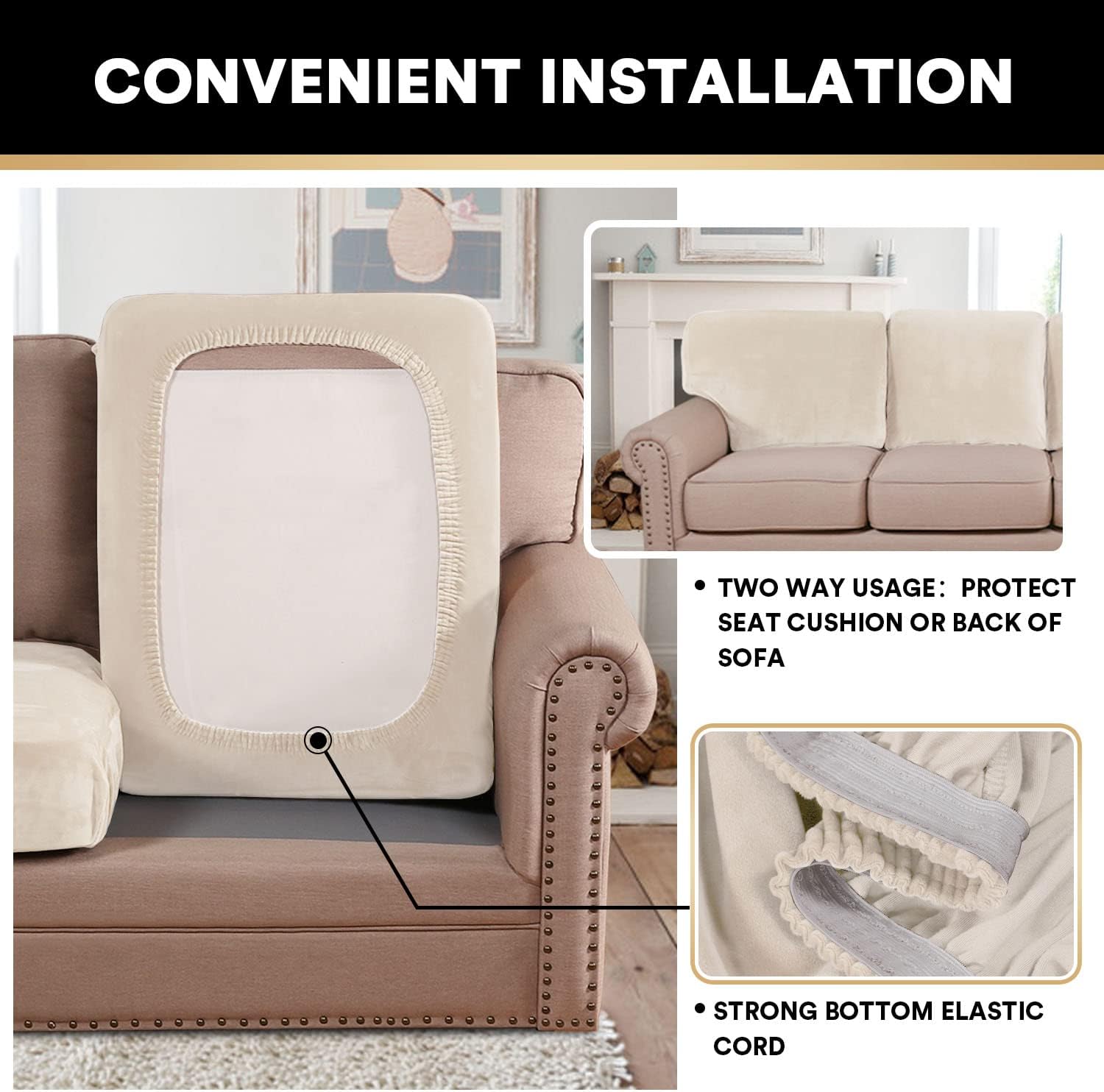 PrinceDeco Stretch Velvet Couch Cushion Covers for Individual Cushions Sofa Cushion Covers Seat Cushion Covers, Sofa Covers Washable, Couch Seat Cushion Covers for Sectional Couch(1 Piece, Ivory) - Image 5