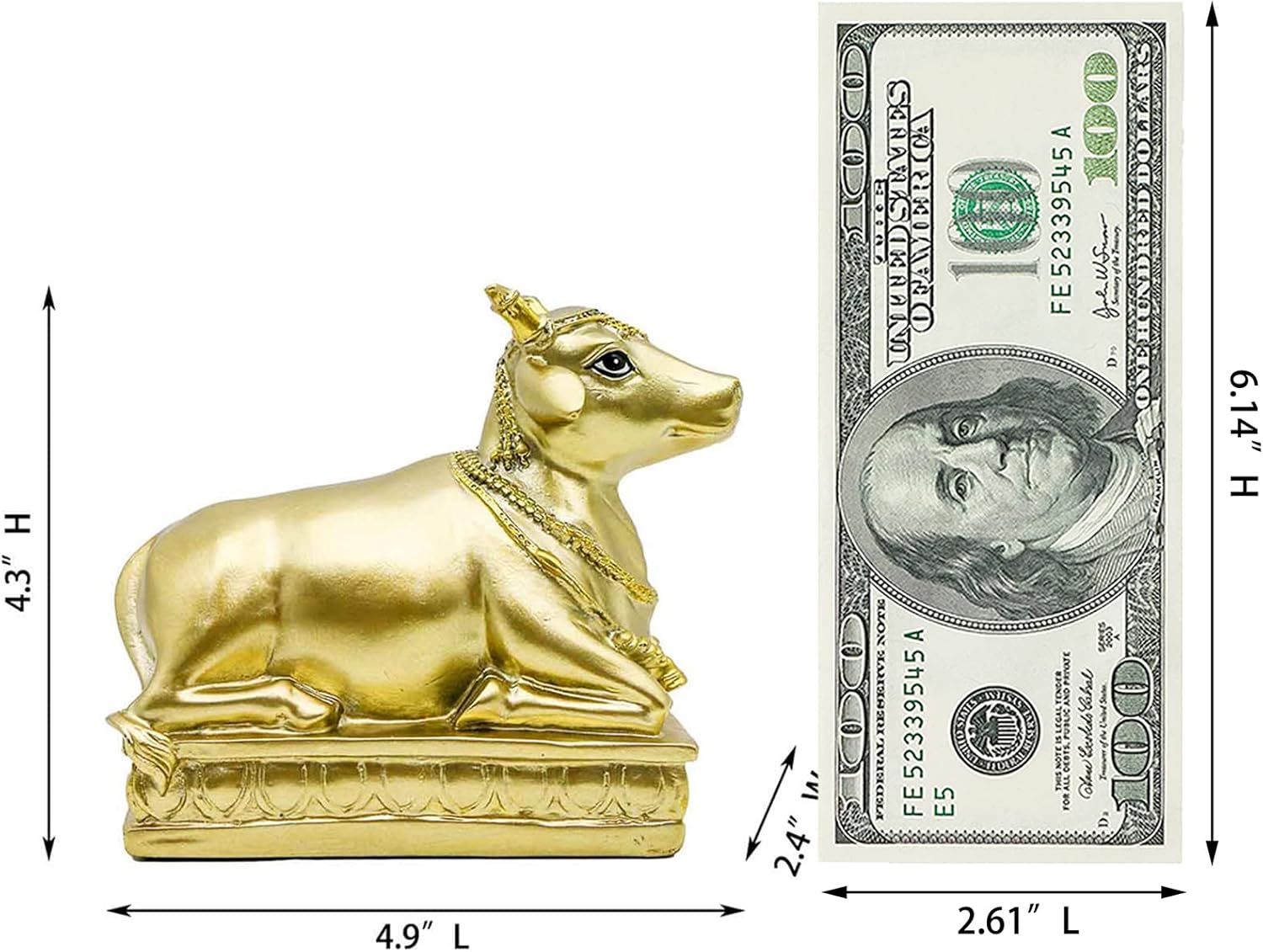 Hindu Nandi Holy Cow Statues - 2PCS Gold Nandi Cow Sitting Position Statue for House Temples Puja Home Decor Diwali Gift - Image 6