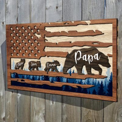 Personalized gifts for Papa Bear Flag wooden, Papa bear wood sign, Gifts for Papa home decor, Grandpa Bear, Dad Bear, Father day decor, Fathers day gift from kids, For Daddy Grandpa gift/10