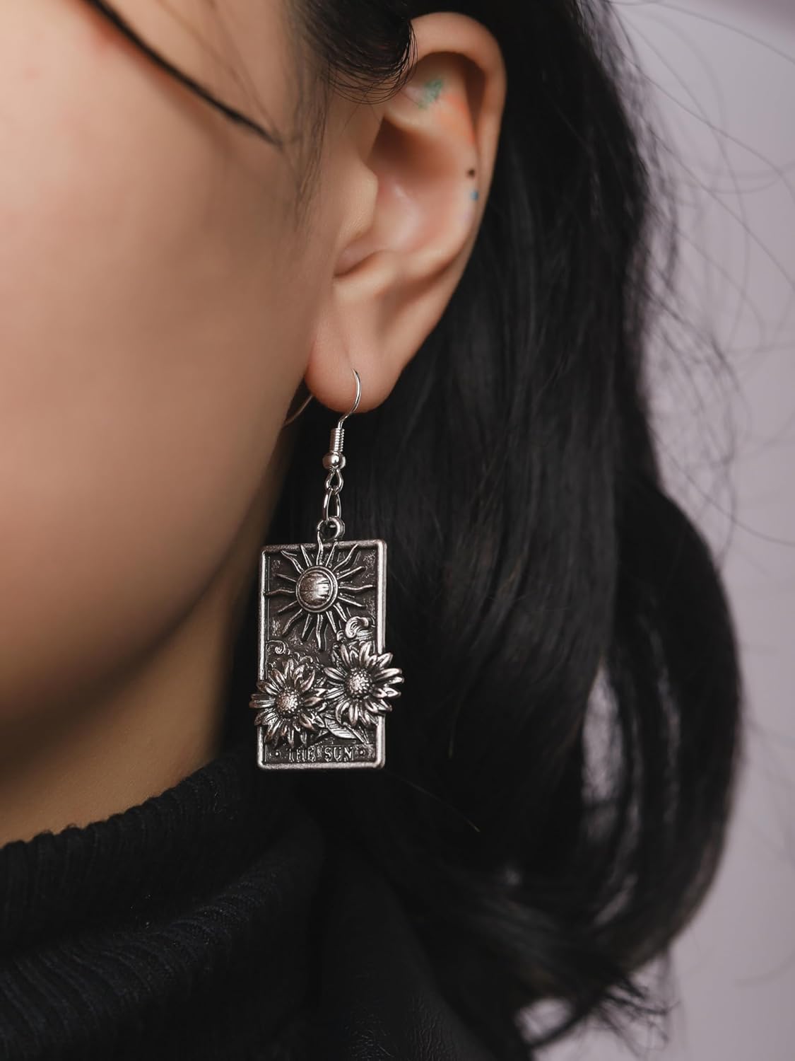 HAQUIL Vintage Antique Sun Floral Sunflower Rectangle Dangle Drop Earrings Jewelry Gift for Women - Image 7
