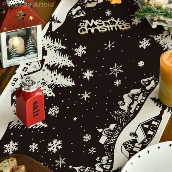 Artoid Mode Igloo Pine Snowflake Silhouette Christmas Table Runner, Black Seasonal Winter Kitchen Dining Table Decor for Home Party 13x72 Inch - Image 3