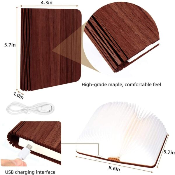 Vergissm Wooden Book Light, 3 Colors Folding Book Lamp White Light/Yellow Light/Warm Yellow Light Colors LED Book Light for Home Decor Birthday Gift - Image 3