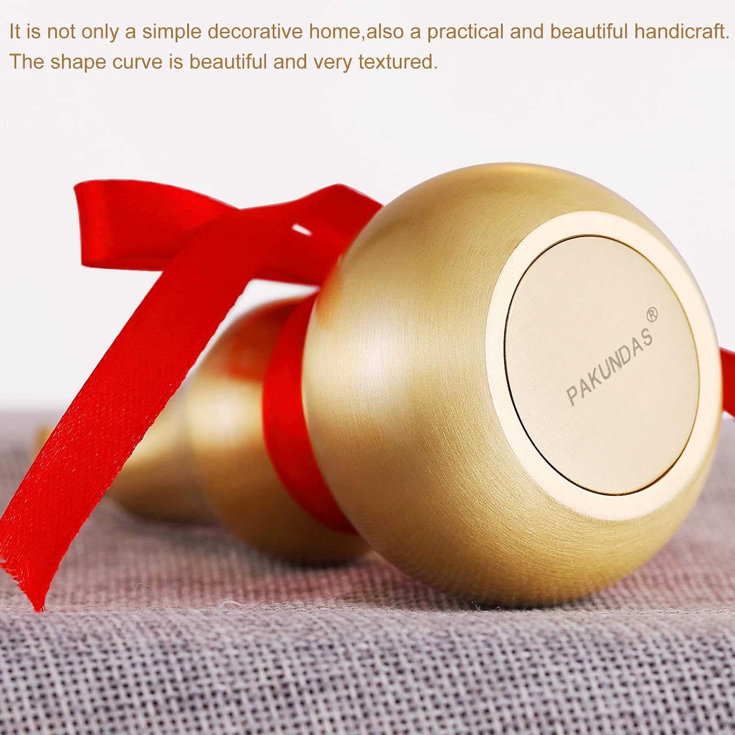 Feng Shui Decor Statue,Wu Lou Brass Gourd,with Red Luck Strip for Ideal Home Decoration,Collectible Figure Charm Amulet,6.36inch Tall,Full Brass,Hu Lu Bring Good Luck,Healthy,Wealth - Image 4